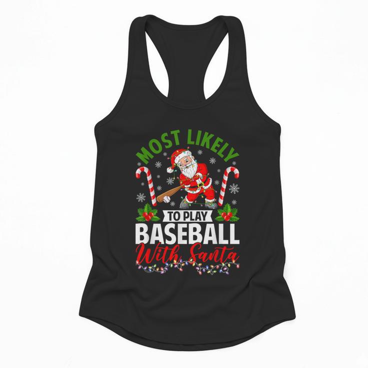 Most Likely To Play Baseball With Santa Christmas Pajamas Flowy Tank