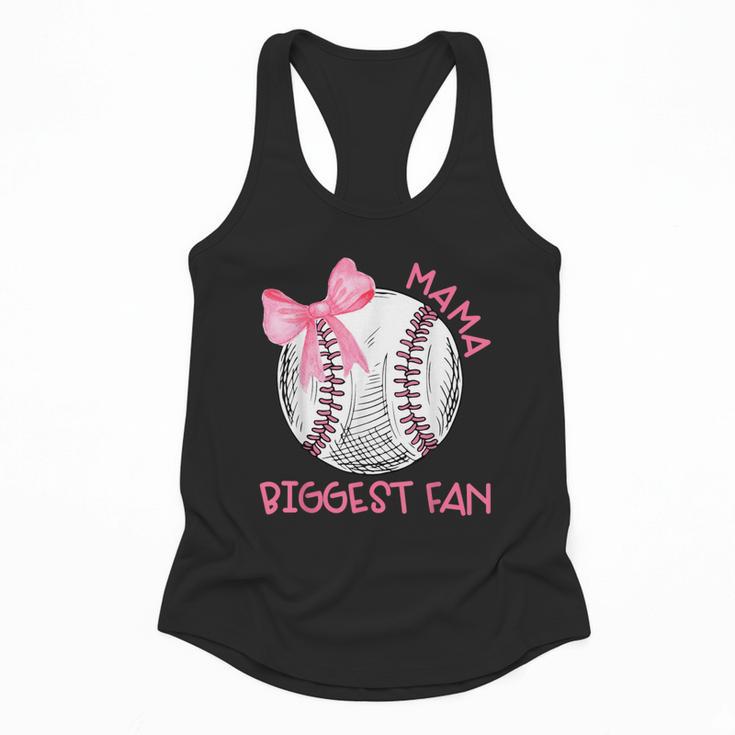 Mama Biggest Fan Coquette Bow Baseball Mom Fan Mother's Day Flowy Tank