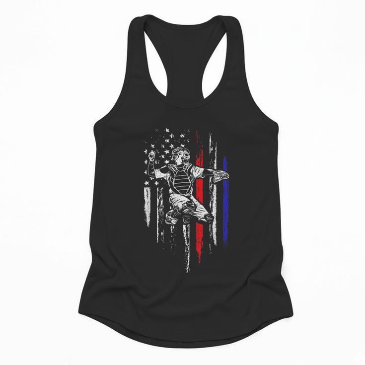 Patriotic Baseball Catcher American Flag Sports Tee Flowy Tank