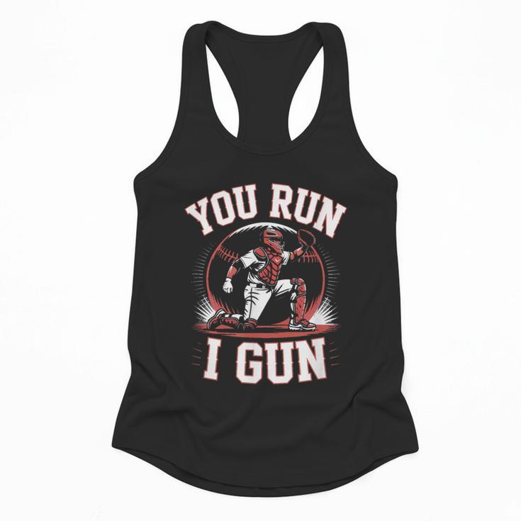 You Run I Gun Baseball Catcher Softball Player Flowy Tank