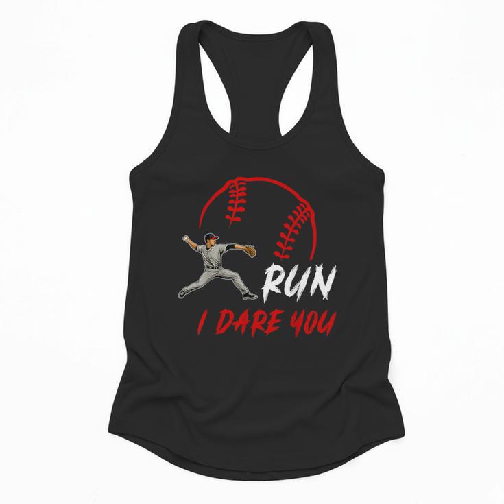 Run Steal I Dare You Humor Baseball Catcher Vintage Flowy Tank
