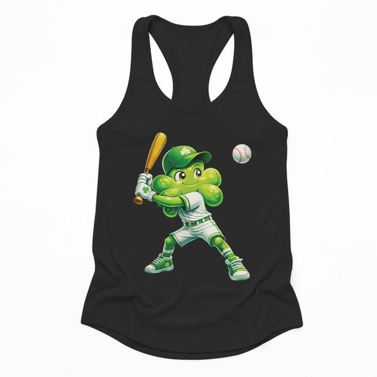 Shamrock Playing Baseball St Patricks Day Men Boys Kid Flowy Tank