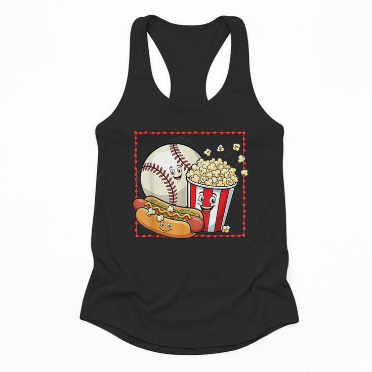 Smiling Baseball Popcorn And Hot-Dog Cartoon Apparel Flowy Tank