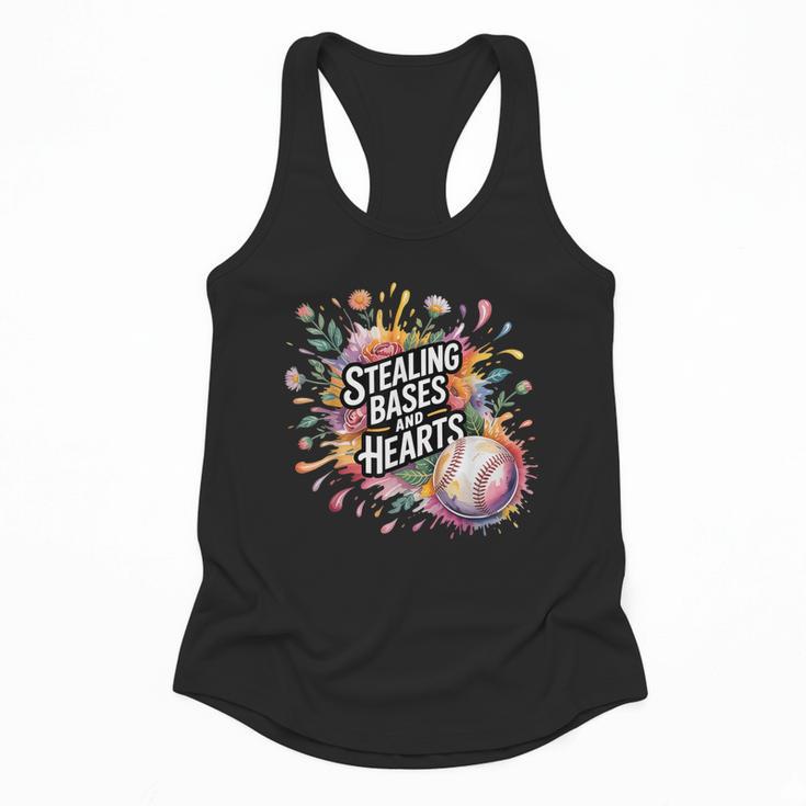 Stealing Bases And Hearts Baseball Puns Sports Flowy Tank