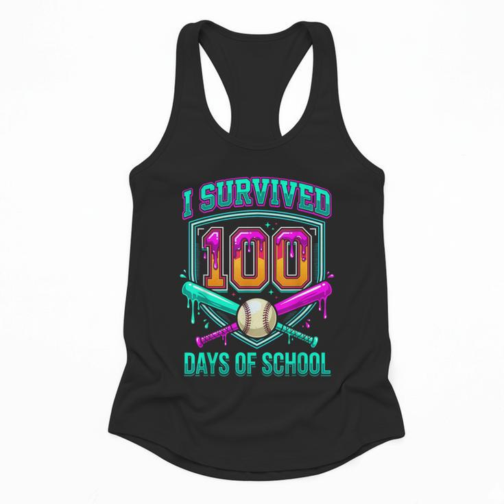 I Survived 100 Days Of School Baseball Drip Flowy Tank