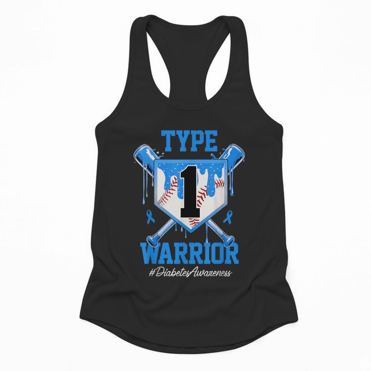 T1D Warrior Baseball Drip Diabetes Awareness Blue Ribbon Flowy Tank