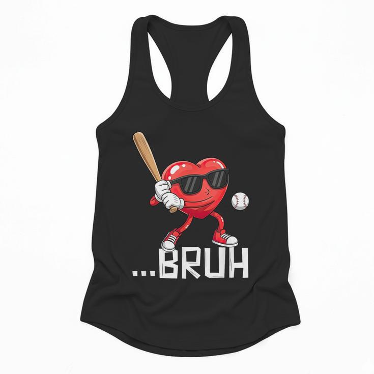 Valentines Bruh Red Heart Playing Baseball Men Boys Kids Flowy Tank