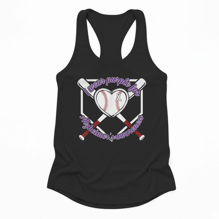 I Wear Purple For Alzheimers Awareness Baseball Heart Ribbon Flowy Tank