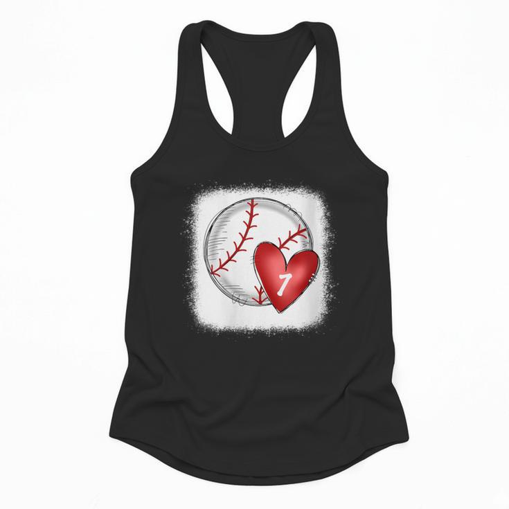 Womens Bleached Custom Baseball Mom Number 7 Heart For Mom Flowy Tank