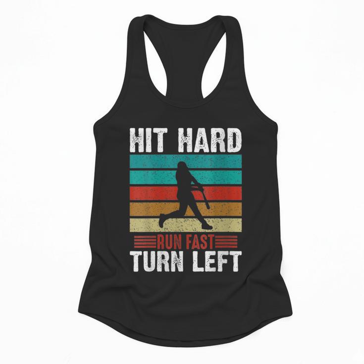 Women's Retro Hit Hard Run Fast Turn Left Baseball Lover Flowy Tank