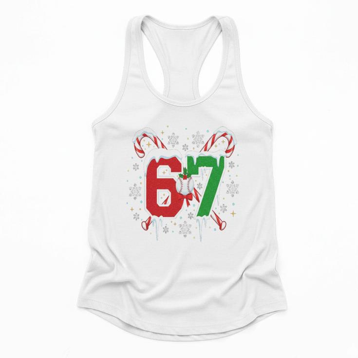 67 Baseball Christmas Candy Cane Snowflake Holiday Sports Flowy Tank