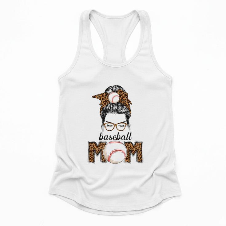 Baseball Mom Women Messy Bun Leopard Mother's Day Flowy Tank