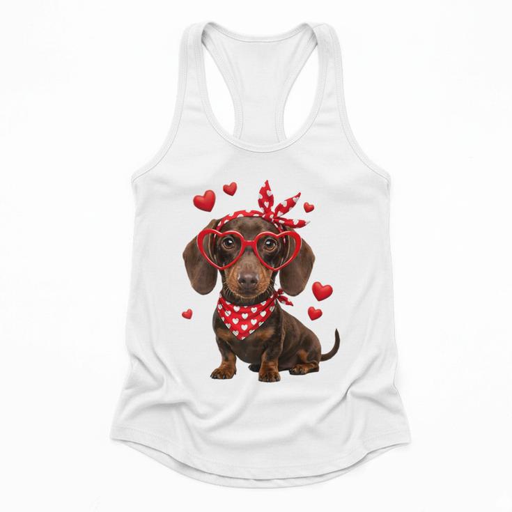 Dachshund Valentines Day Wiener Dog Lover Weenie Heart Raglan Baseball Tee Flowy Tank