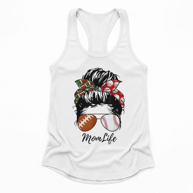 Football Mom Baseball Mom Life Messy Bun Mom Of Both Flowy Tank