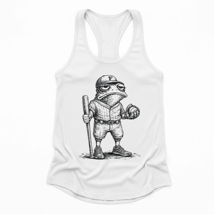 Frog Basketbal Men Women Grumpy Frog Playing Baseball Flowy Tank