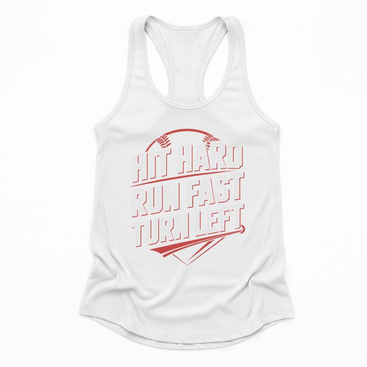 Hit Hard Run Fast Turn Left Baseball Fan Red Graphic Flowy Tank