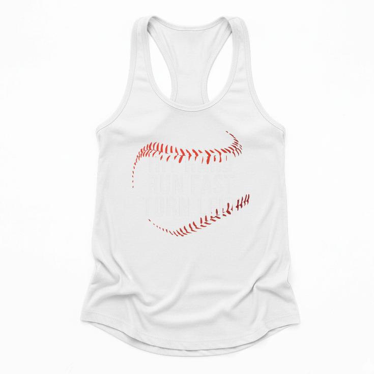 Hit Hard Run Fast Turn Left Baseball Player & Fan Premium Tri-Blend Flowy Tank