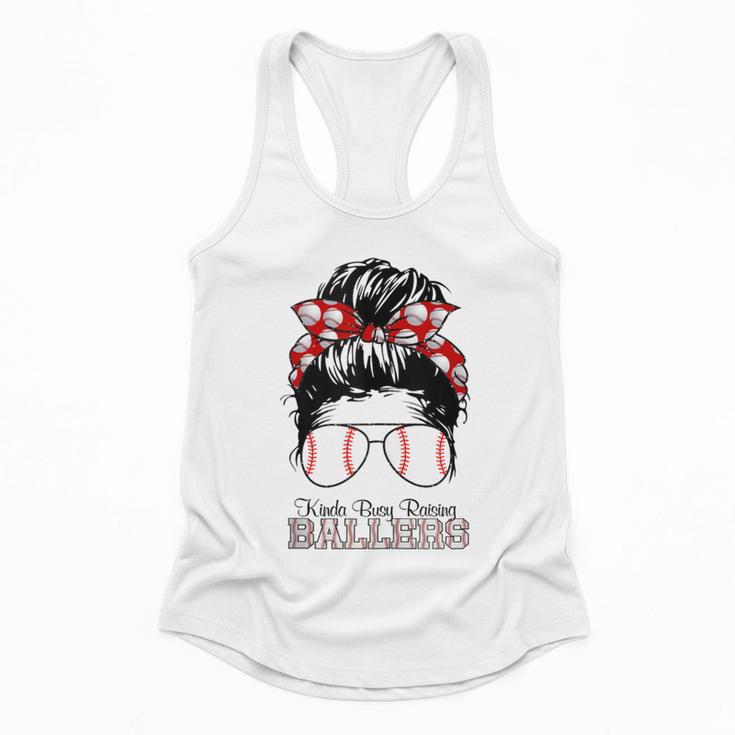 Kinda Busy Raising Ballers Messy Bun Funny Baseball Mom Flowy Tank