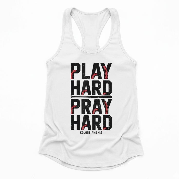 Play Hard Pray Hard Youth Boy Christian Baseball Jesus Flowy Tank