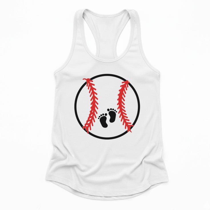 Pregnant Baseball Mom Pregnancy Announcement Baby Feet Belly Flowy Tank