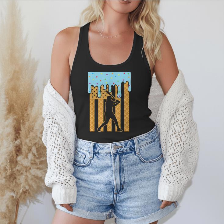 Baseball Drip Dripping Ice Cream Sport Player American Flag Flowy Tank