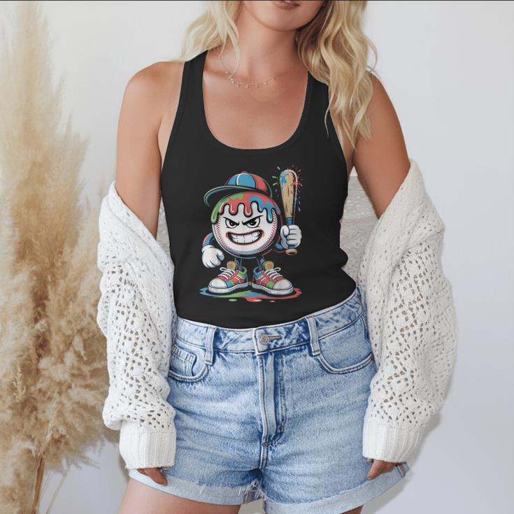 Baseball Mascot Attitude Graffiti Splash Bat Cap Flowy Tank Baseball Mascot Attitude Graffiti Splash Bat Cap Flowy Tank