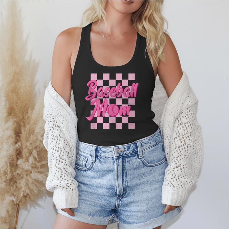 Baseball Mom And Pink Grid Sports Mother Mama Player Flowy Tank