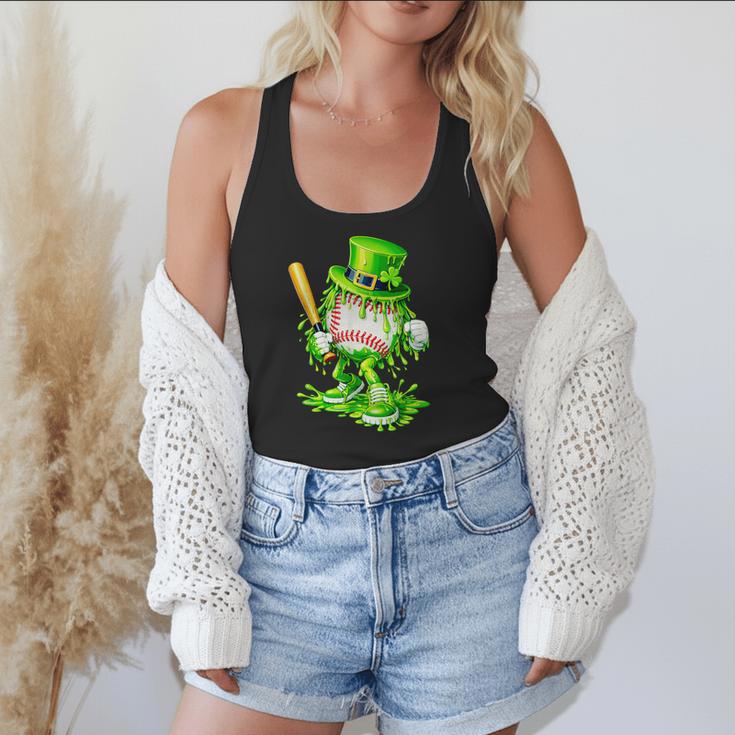 Baseball Player Ice Cream Drip Shamrocks St Patrick's Day Flowy Tank