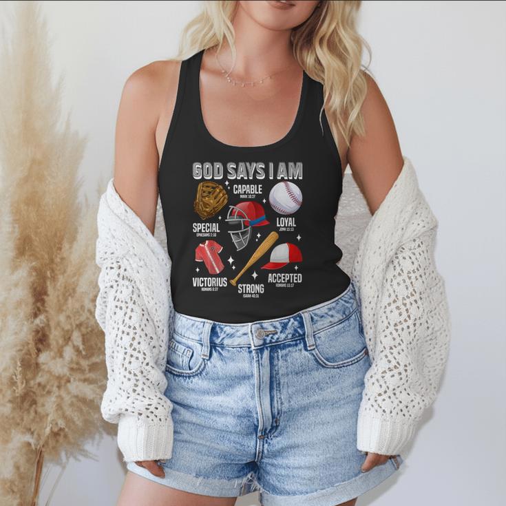 God Says I Am Baseball Player Catcher Pitcher Boys Men Flowy Tank