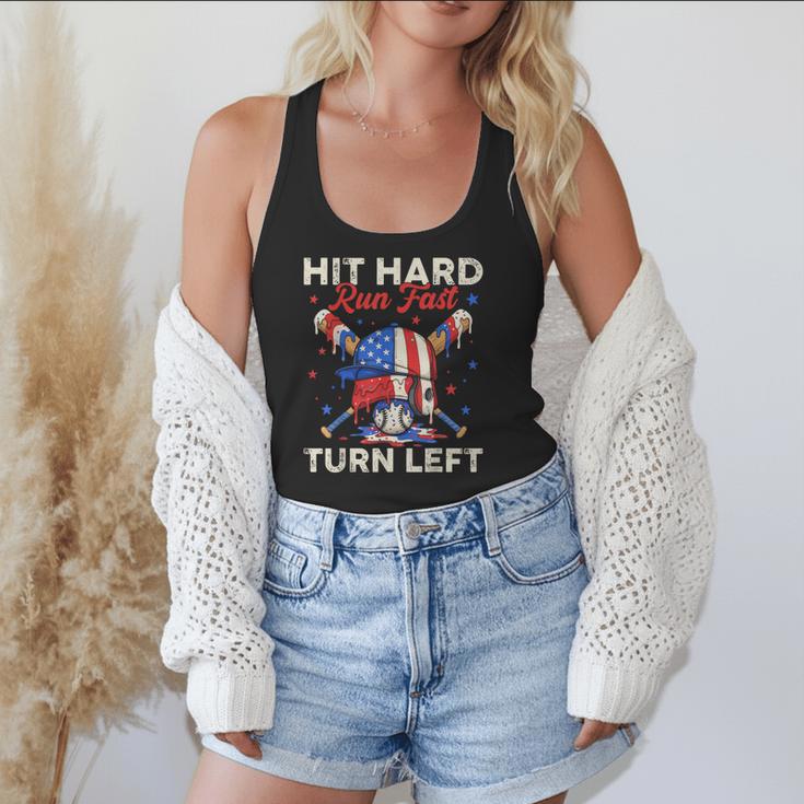 Hit Hard Run Fast Turn Left Baseball Cream Drip Crossed Bats Flowy Tank