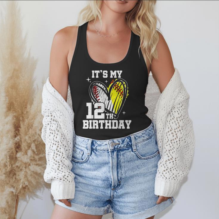 It's My 12th Birthday Baseball Softball Heart 12 Year Old Flowy Tank
