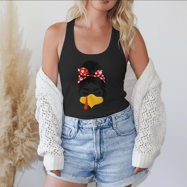 Messy Bun Baseball Mom Turkey Face Matching Thanksgiving Flowy Tank