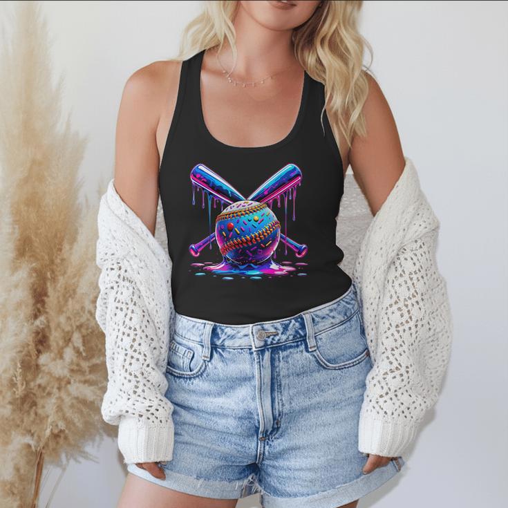 Neon Dripping Baseball And Bats Colorful Sports Art Flowy Tank Neon Dripping Baseball And Bats Colorful Sports Art Flowy Tank