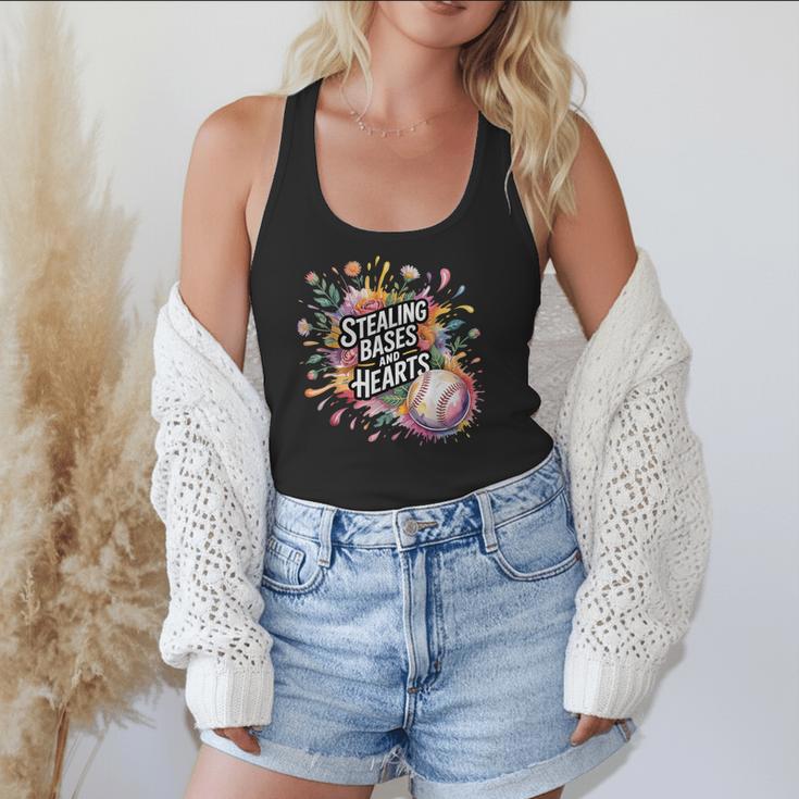 Stealing Bases And Hearts Baseball Puns Sports Flowy Tank