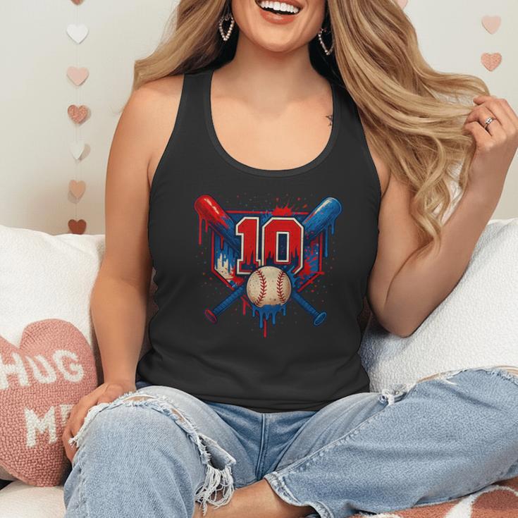Baseball 10 Year Old Splash Drip 10th Birthday Boy Number 10 Flowy Tank