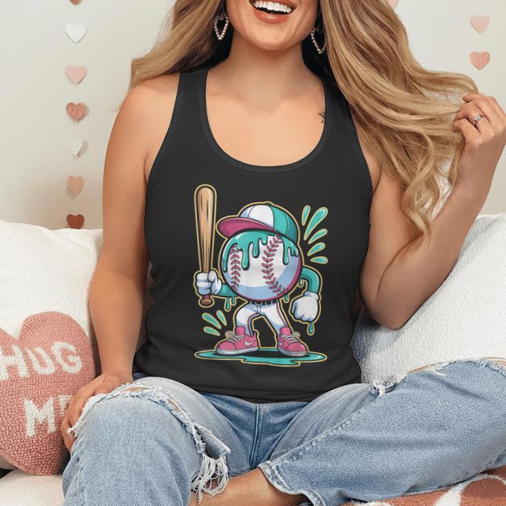 Baseball Character Cartoon Batter Drip Style Women Men Flowy Tank Baseball Character Cartoon Batter Drip Style Women Men Flowy Tank