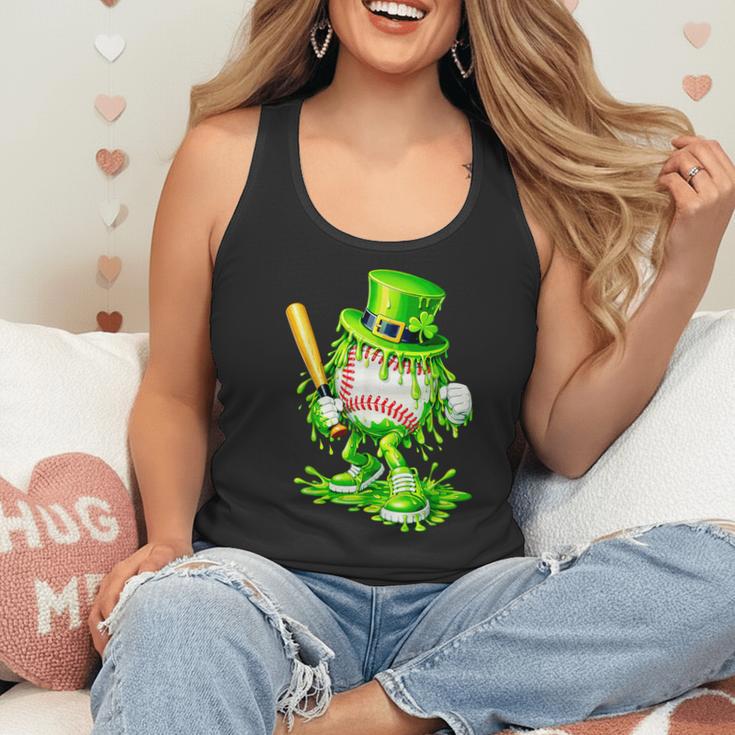 Baseball Player Ice Cream Drip Shamrocks St Patrick's Day Flowy Tank