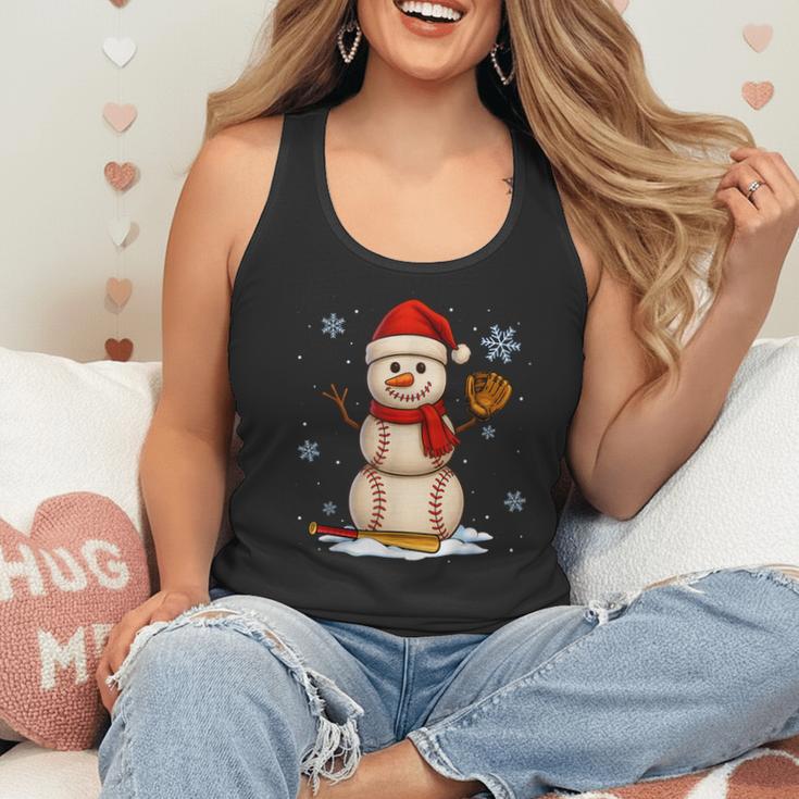 Baseball Snowman Merry Christmas Holiday Sports Xmas Pajamas Flowy Tank