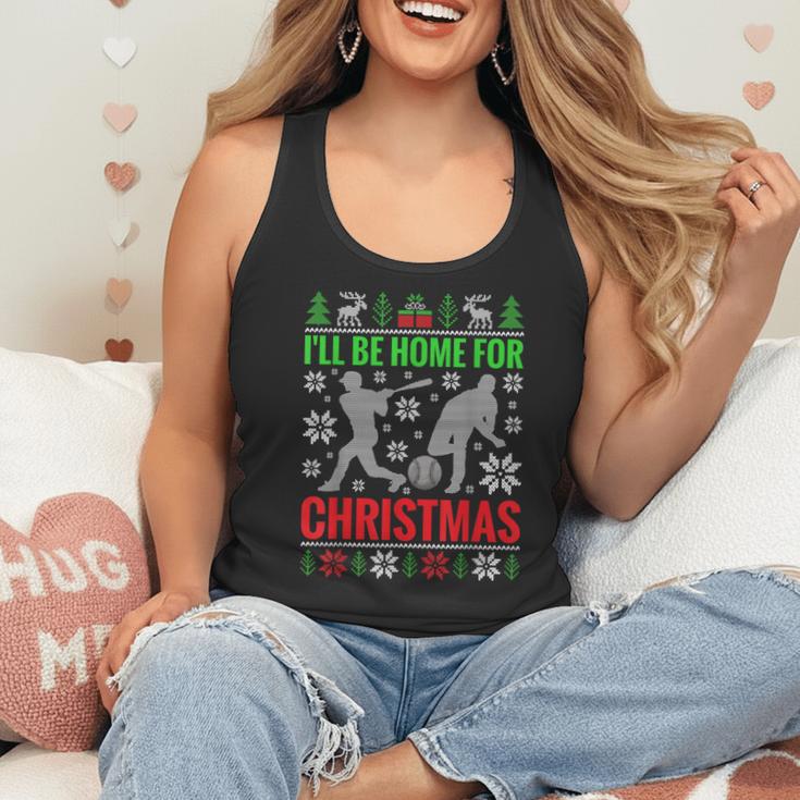 I'Ll Be Home For Christmas Baseball Xmas Flowy Tank