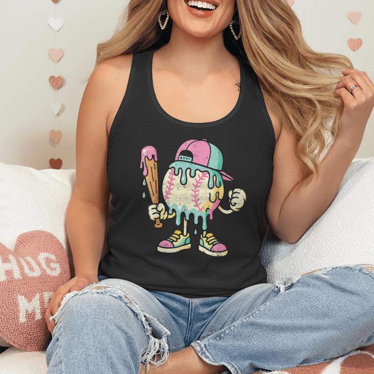 Melted Ice-Cream Baseball Mascot Pastel Pop Flowy Tank