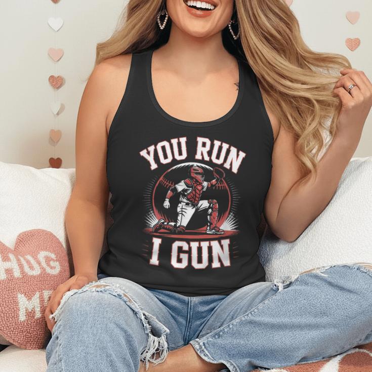 You Run I Gun Baseball Catcher Softball Player Flowy Tank