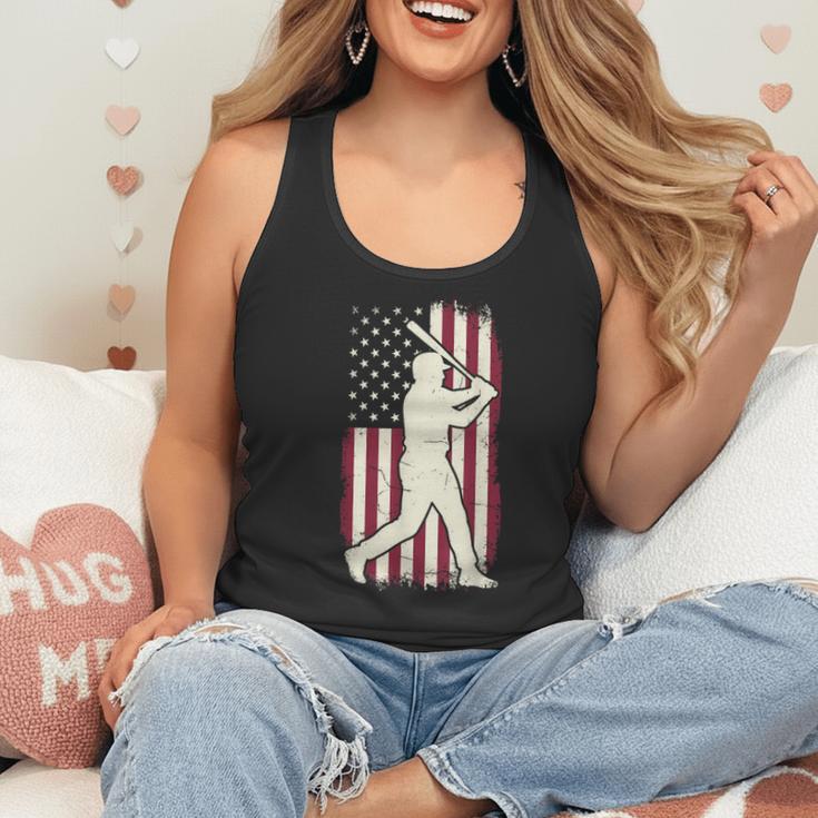 Vintage American Flag Baseball Batter Patriotic Home Run Flowy Tank Vintage American Flag Baseball Batter Patriotic Home Run Flowy Tank