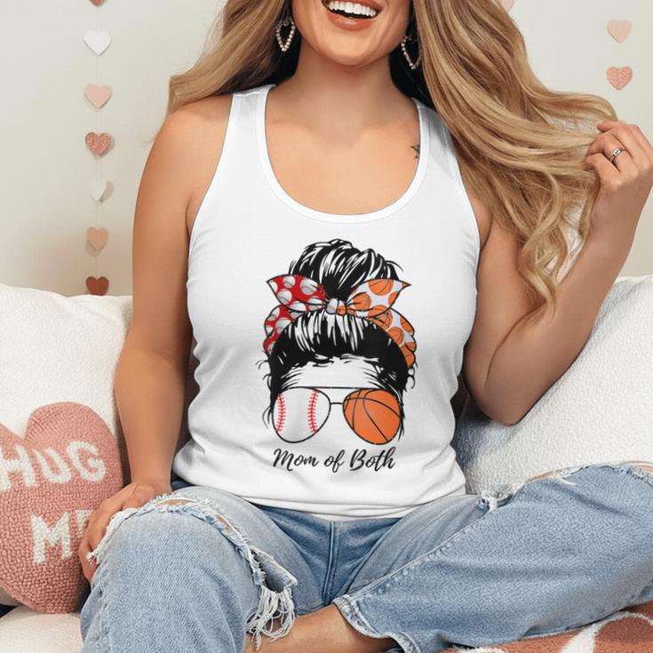 Baseball Mom Basketball Mom Of Both Messy Bun Mother's Day Flowy Tank Baseball Mom Basketball Mom Of Both Messy Bun Mother's Day Flowy Tank
