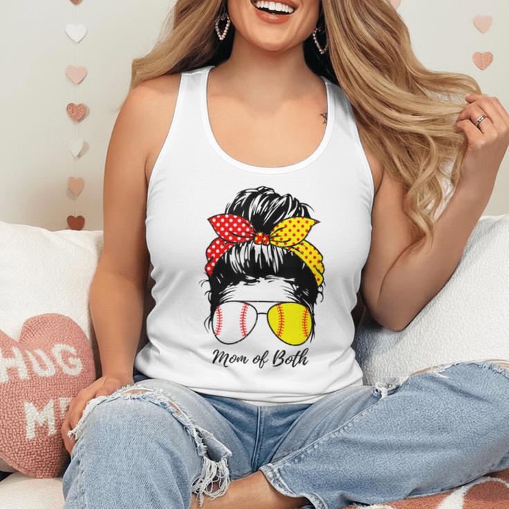 Baseball Mom Softball Mom Of Both Messy Bun Mother's Day Flowy Tank
