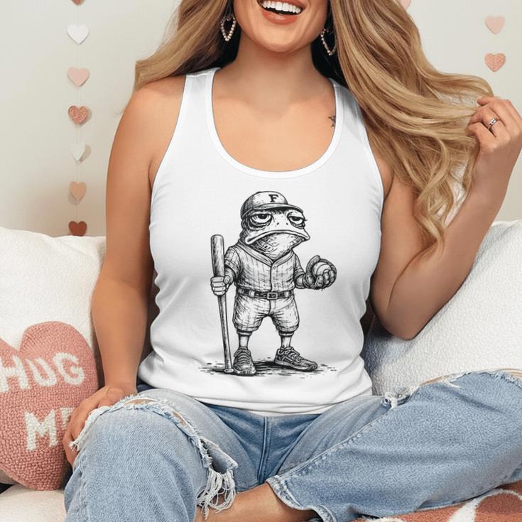 Frog Basketbal Men Women Grumpy Frog Playing Baseball Flowy Tank