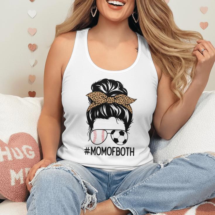 Soccer Baseball Mom Of Both Messy Bun Leopard Mother's Day Flowy Tank