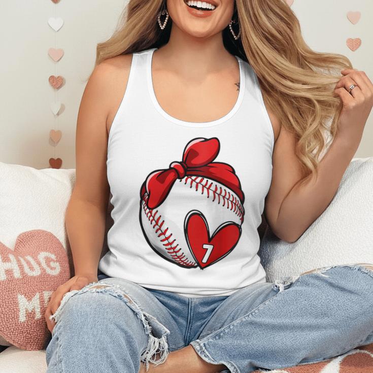 Womens Custom Baseball Mom Number 7 Heart For Mom Mommy Raglan Baseball Tee Flowy Tank
