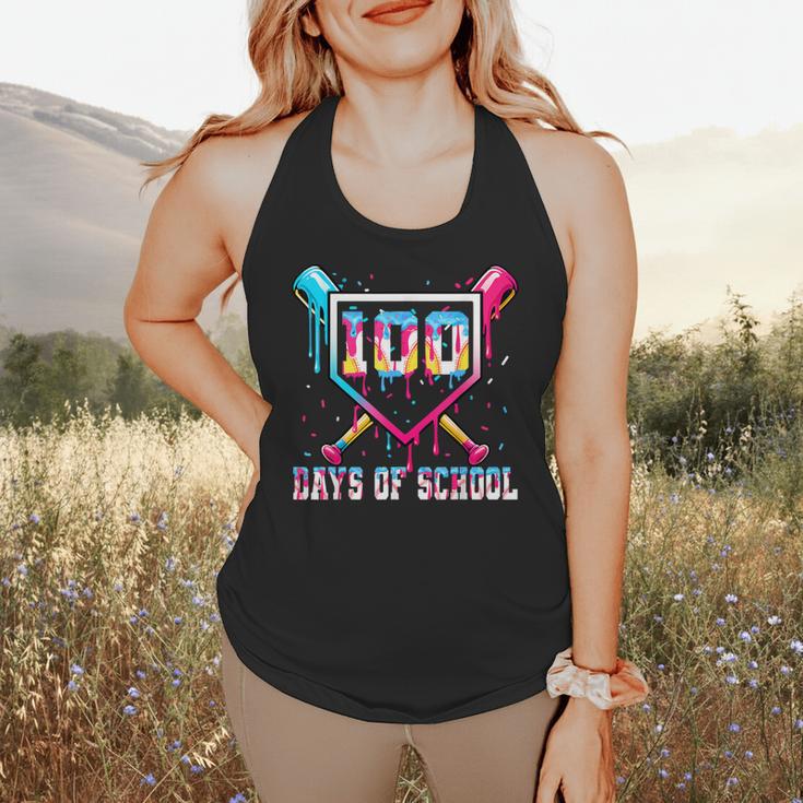 100 Days Of School Boy Kids Baseball Ice Cream Drip Teacher Flowy Tank