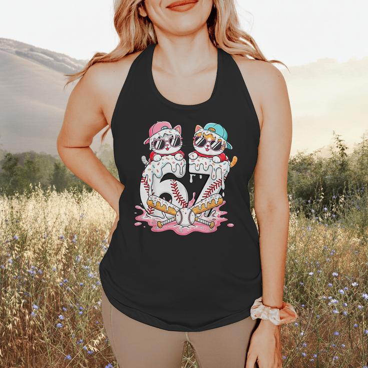 67 Meme Kawaii Cats Baseball Ice Cream Drip 6 7 Kids Flowy Tank