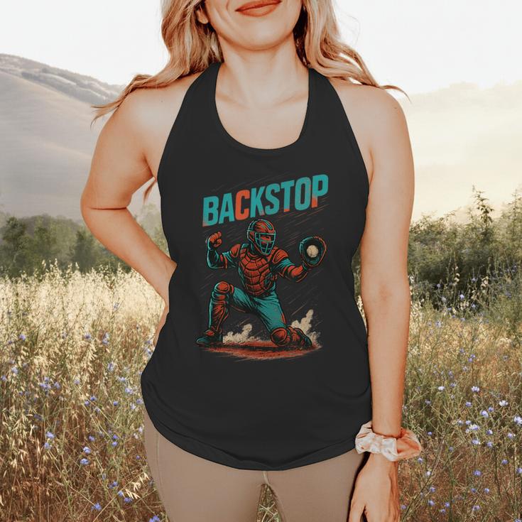 Backstop Catcher Baseball Graphic Flowy Tank Backstop Catcher Baseball Graphic Flowy Tank